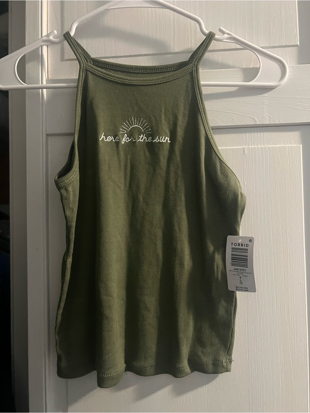 torrid Olive Ribbed High-Neck Tank with White Sun Embroidery size 0